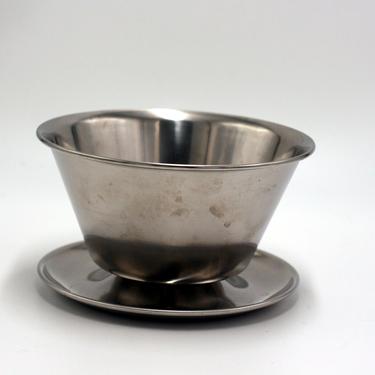 vintage stainless steel bowl with underplate/made in denmark/danish modern 