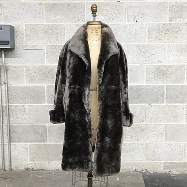 Vintage Coat Retro 1980s Elena Benarroch + Charcoal Grey + Faux Fur + Button Details + Made in Spain + Oversized + Cold Weather + Apparel 