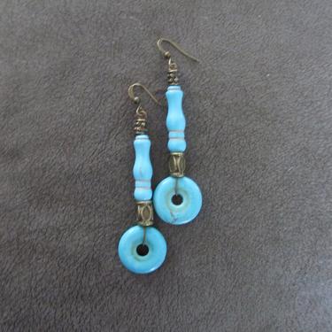 Rustic ethnic earrings, Afrocentric earrings, large African earrings, bold statement earrings, boho earrings, blue howlite and brass earring 