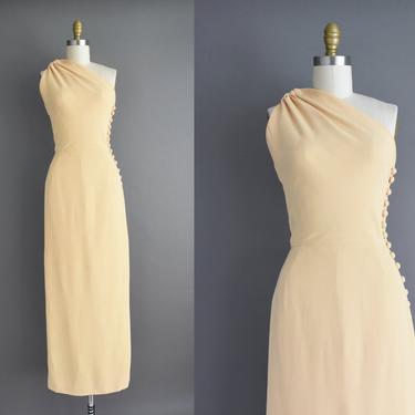 vintage 1950s | Gorgeous Nude Asymmetrical Cocktail Party Pencil Skirt Wedding Dress | Small Medium | 50s dress 