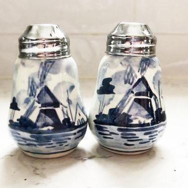 Vintage Delft Holland Blue and White Salt and Pepper Shakers 2-1/2&quot; High with Screw Caps by LeChalet