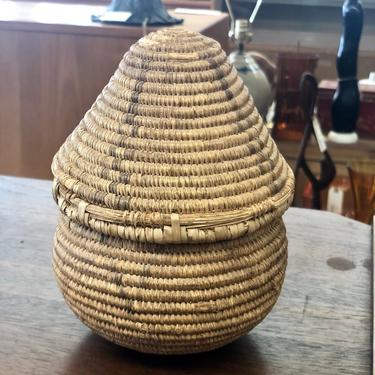 Handmade African Art Decor Item Unique Basket with Lid Early 1900s Handwoven 
