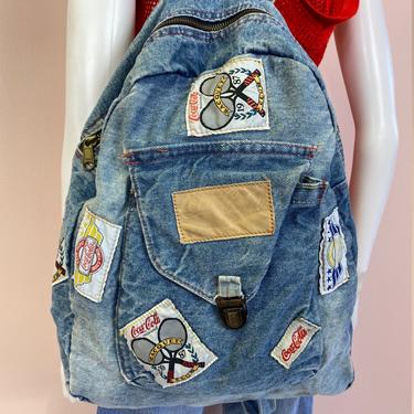 Vtg 1980s acid wash coca cola patch backpack 