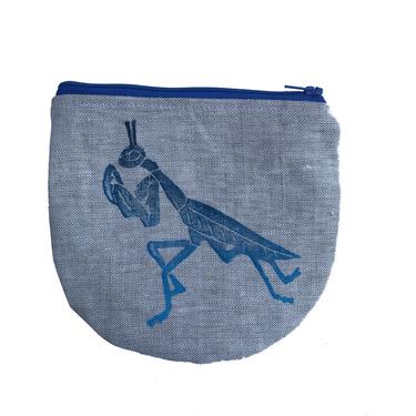 Animal Spirit Pouch with Praying Mantis in Blue Ombre'