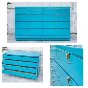 Johnson carper vintage turquoise restored 8 drawer dresser 