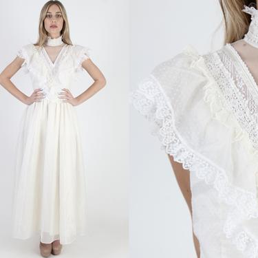 80s White Gunne Sax Bridal Dress 1980s Jessica McClintock Swiss Dot Floor Length Dress Full Skirt Prom Dress Boho Victorian Party Maxi Dress by americanarchive