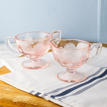 Vintage Pink Depression Glass Creamer and Sugar Bowl