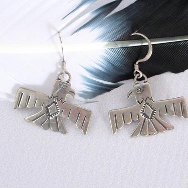 SUPERNATURAL BEING Vintage Thunderbird Silver Earrings | AJM Hallmark Native American Fred Harvey Era Style Southwestern Bird Dangle Drops 