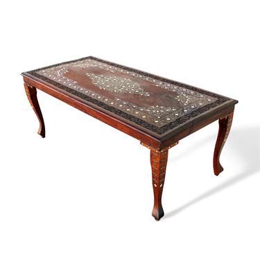 Vintage Anglo Indian Carved and Inlaid Rosewood Coffee Table 