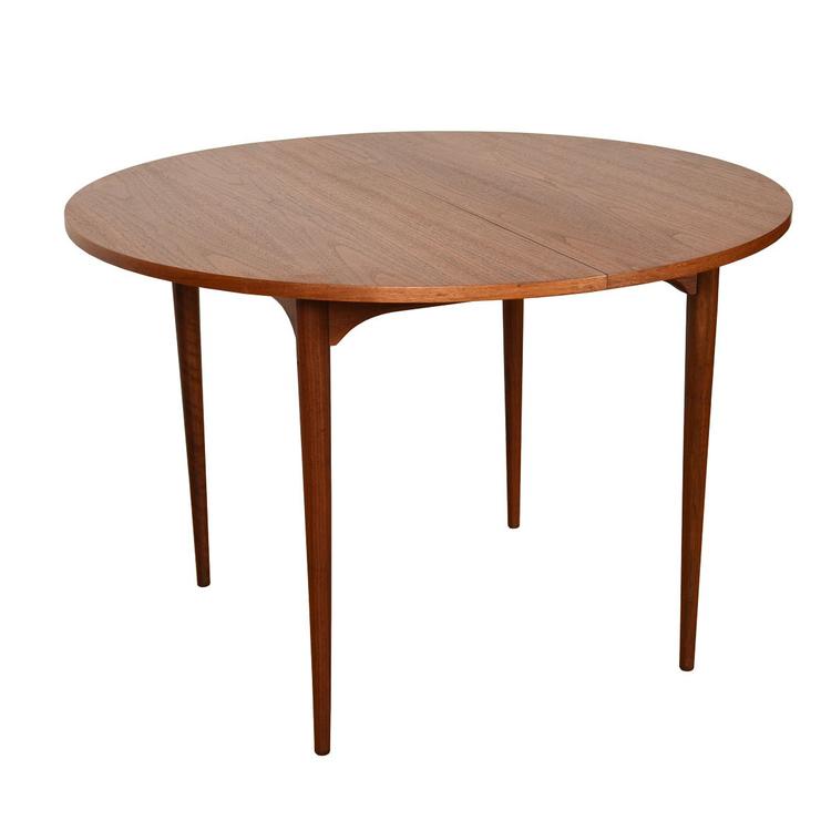 Brown Saltman Petite Round-to-Oval Walnut Dining Table w/ 2 Leaves