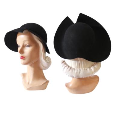 1930s Black Halo Hat - 1930s Black Cloche Hat - 1930s Flip Brim Cloche Hat - Vintage Halo Hat - Vintage Black Cloche Hat - 1930s Black Hat 
