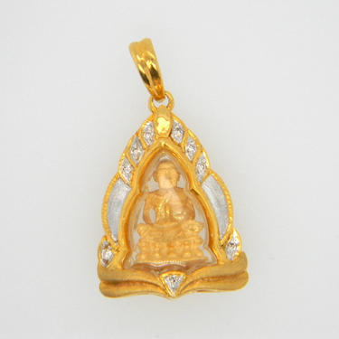 14k Yellow Gold Diamond Thai Buddha Amulet Pendant Necklace 3D Encased 5.2g 