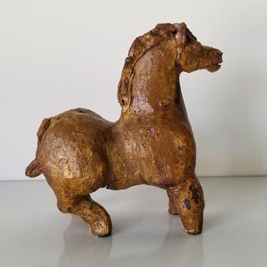 1980s Brutalist Style Abstract Horse Pottery Sculpture. 