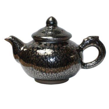 Chinese Handmade Jianye Clay Bronze Black Glaze Decor Teapot Display ws205E 