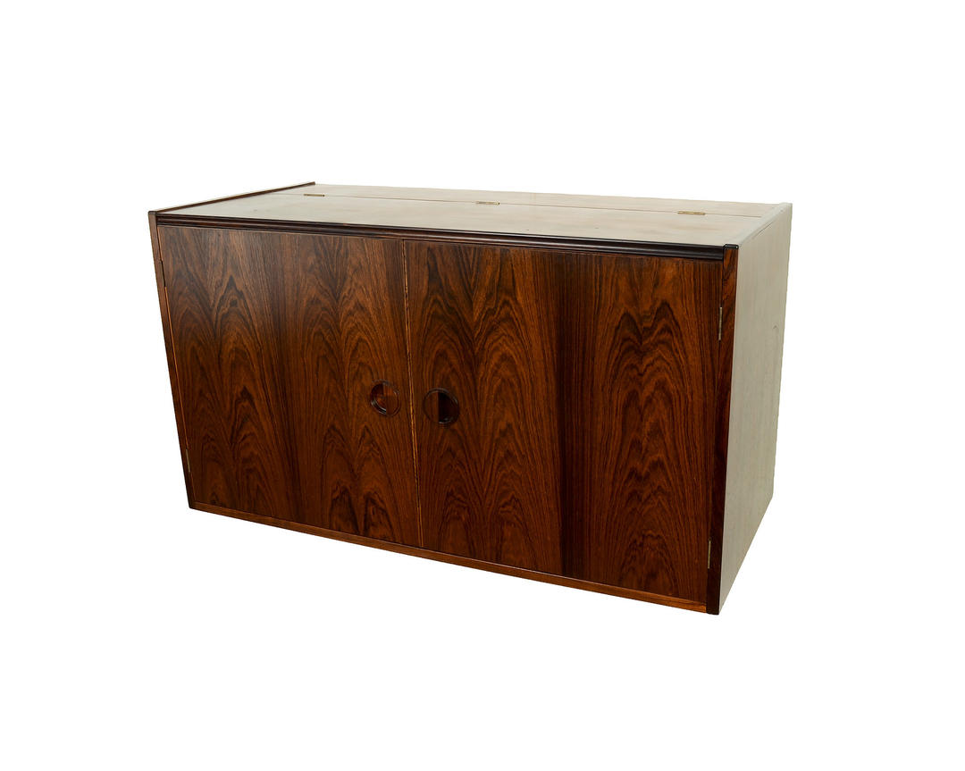 Danish Modern Rosewood Wall Unit Floating Stereo Cabinet By Hg
