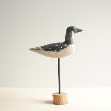 Vintage Wood Bird Figurine, Black and White Wooden Shore Bird Statue, Painted Wooden Bird Figurine 
