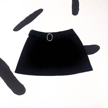 90s Black Mini Skirt with Silver Tone Circle Belt Detail / 90s does 60s / Mod / Goth / Large / Clueless / Cyber / y2k / 00s / Club Kid / L / 
