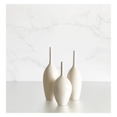 SECONDS SALE- Ships Now- set of 3 White Ceramic Modern Minimal Bottle Vases by Sara Paloma Pottery  handmade artisan pure white set of vases 