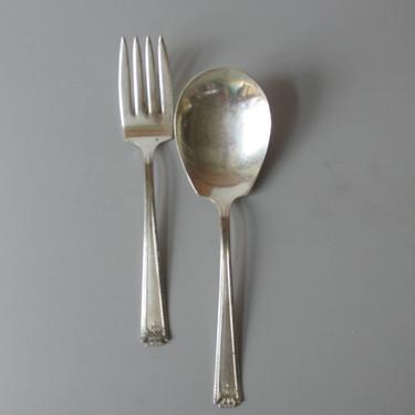 Vintage Silverplate Serving Pieces - Doric utensils by National Silver Co | Greek key design | cold meat fork, casserole spoon 