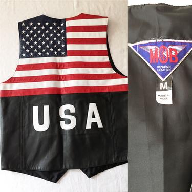 80s USA Leather Motorcycle Biker Vest 