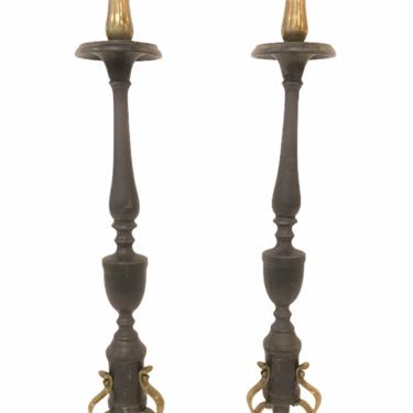Neapolitan 18th Century Late Baroque Pair of Brass Bronze Altar Candlesticks