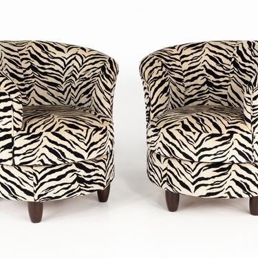 Contemporary Striped Swivel Barrel Chairs - Pair 