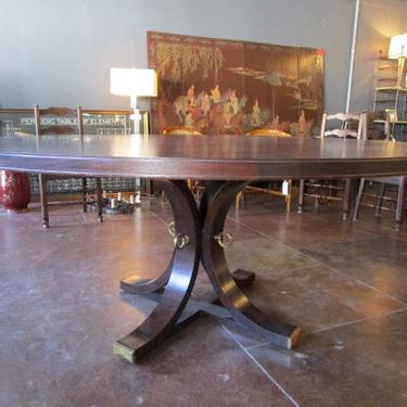 LARGE ROUND PEDESTAL DINING TABLE IN DARK WALNUT WITH BRUSHED BRASS DETAIL