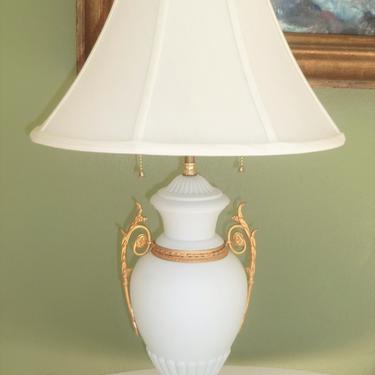 French  Bisque Parian Porcelain and Gilt Bronze Classical Urn Shape Table Lamp 1940s