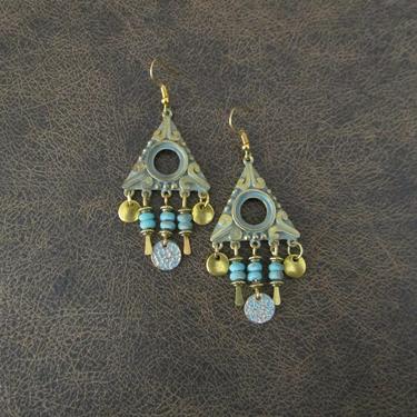 Large patina earrings, chandelier earrings, bohemian boho earrings, ethnic statement earrings, bold earrings, unique gypsy earrings 