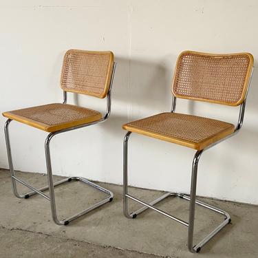 Pair Vintage Modern Cesca Style Counter Stools 