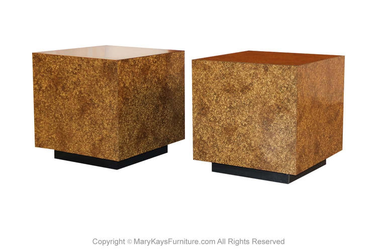 Mid Century Faux Tortoise Shell Cube Tables 