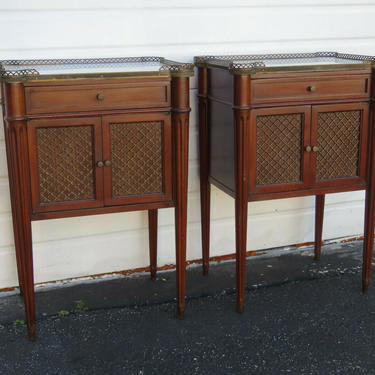 French Marble Top Pair of Tall Nightstands Side End Tables 1590