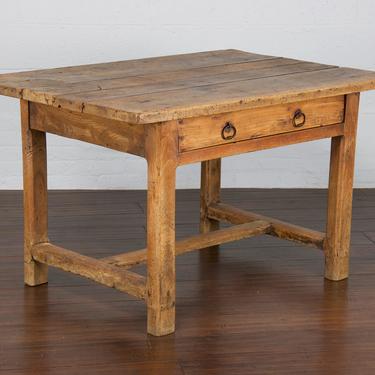 19th Century Rustic Country French Farmhouse Walnut Kitchen Table 
