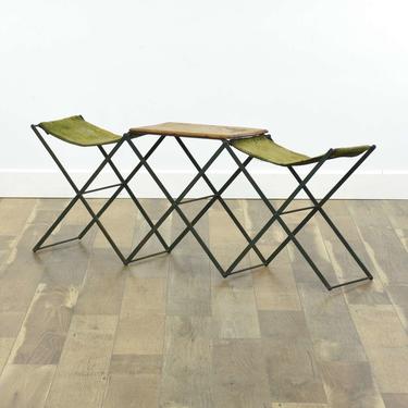 Folding Camping Chairs & Wood Table Set
