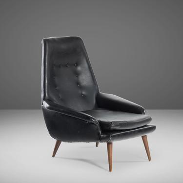 Danish Modern High Back Lounge Chair in Original Vinyl Upholstery, c. 1960s 