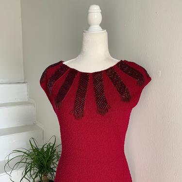 Sexy 1950s Soft Wool Knit Wiggle Dress With Beading By KIMBERLY 