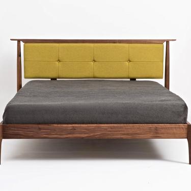 Made to Order Solid Wood Platform Bed, Handmade Mid Century Modern Storage Bed, Hardwood Bedframe with Headboard 