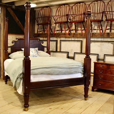Empire Tall Post Bed inMahogany, Original Posts Circa 1840, Resized to Queen