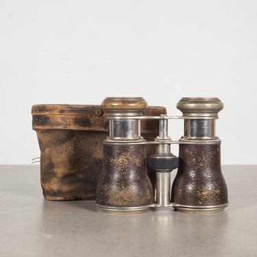19th c. Leather and Chrome Field Binoculars &amp; Case c.1880