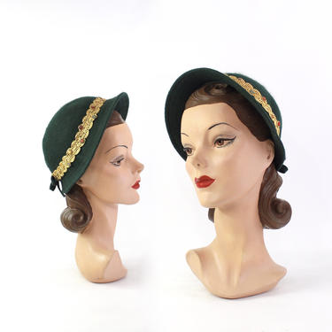 1950s Hunter Green Mohair Bonnet Hat - 1950s Green Shell Cap Hat - 1950s Green Mohair Hat - 1950s Womens Green Hat - 1950s Green Hat 