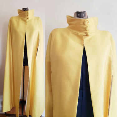 1960s Yellow Silk Satin Cape / 60s Evening Dressy Opera Cloak / Smerelda / S 