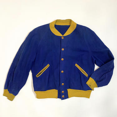 Vintage 1940s Jacket 40s Athletic Sportswear Blue and Gold 
