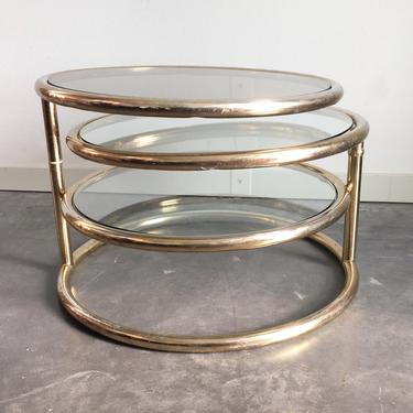 vintage mid century modern Milo Baughman style brass + glass coffee table.
