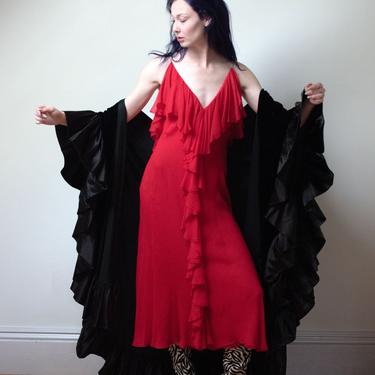 1970s Red Chiffon Dress | Pauline Trigere 