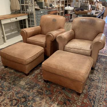 Pair of Leather Chairs with Ottomans