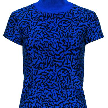 Issa London - Cobalt Blue & Black Printed Short Sleeve Turtleneck Sweater Sz XS