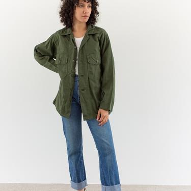 Vintage 70s Olive Green Army Shirt | Unisex Cotton Button Up OverShirt | M | 