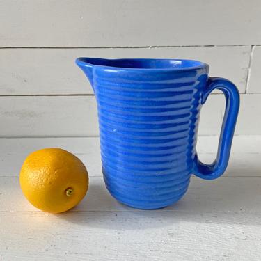 Vintage Blue Ringware Milk Pitcher Pottery USA // Blue Midcentury Pitcher // Blue Ribbed Pottery Pitcher // Perfect Gift 