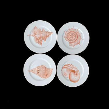 Vintage 1970s Modern Conch Seashell Shell Theme COQUILLE Dinner Plates Lot of 4 Fitz and Floyd  Fine Porcelain 10.25&quot; Diameter Japan 1976 