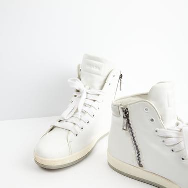 PRADA White Leather High Top Sneakers (40)